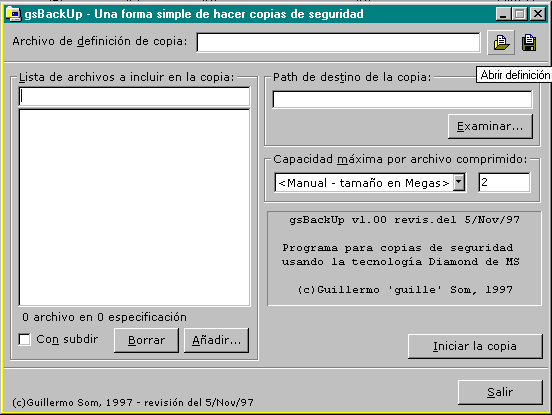 gsBackUp Edicin Limitada (pantalla principal)
