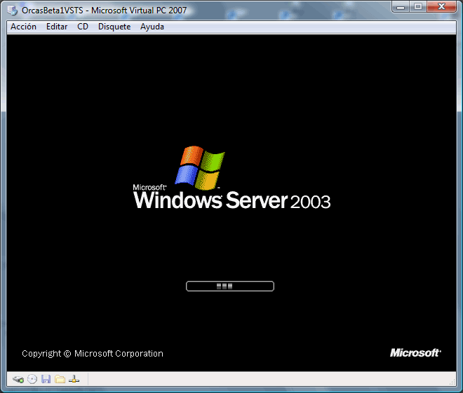 Figura 7. Iniciando el Windows Server 2003 de la máquina virtual