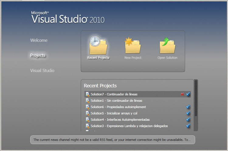 Figura 2. La sección para los proyectos de Visual Studio 2010