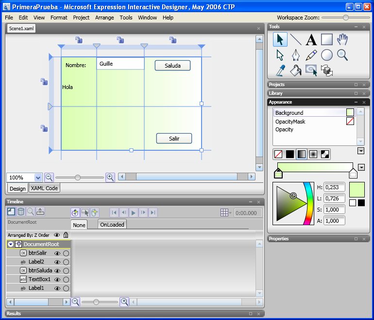 Figura 1. Expression Interactive Designer en modo diseño