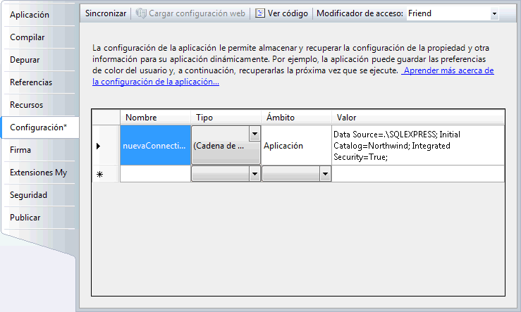 Figura 15. Hay que modificar el valor de la cadena de conexión