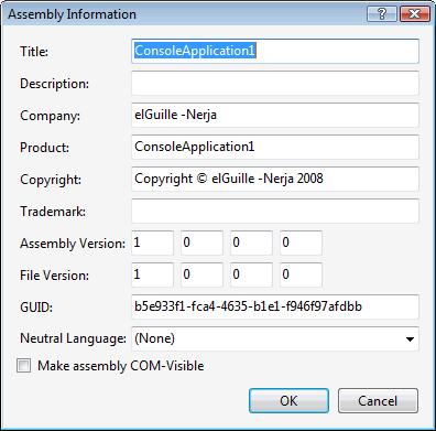 Figura 3. Los datos del ensamblado de Visual Basic 2008