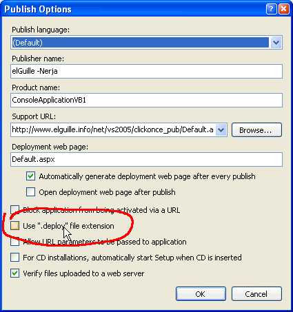 Figura 5. Click Once puede agregar una extensión al ejecutable publicado