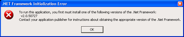Figura 1. Error indicando que no tenemos instalado el .NET Framework 2.0