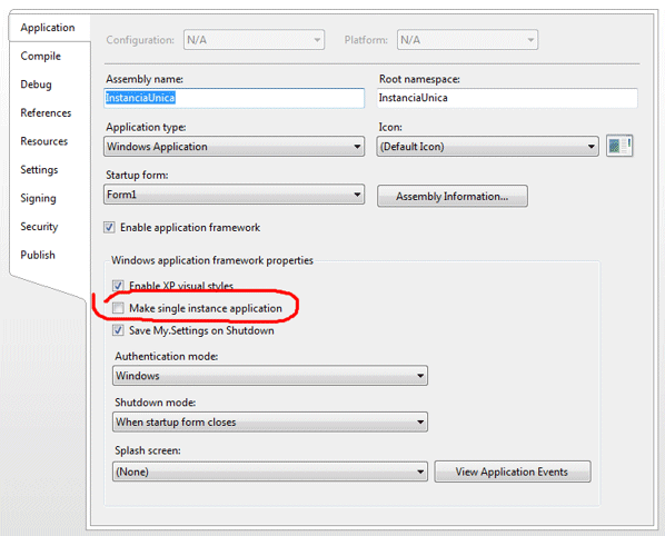 Figura 1. Hacer la aplicacin de instancia nica
