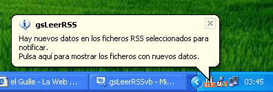 Figura 2. El "globo" de notificación de nuevos datos