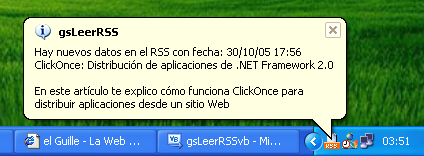 Figura 3. Aviso y extracto del primer elementos del RSS