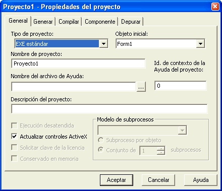 Figura 3. La ficha General de las propiedades del proyecto