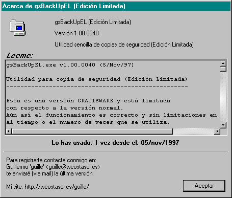 Acerca de gsBackUp Edicin Limitada (Acerca de)