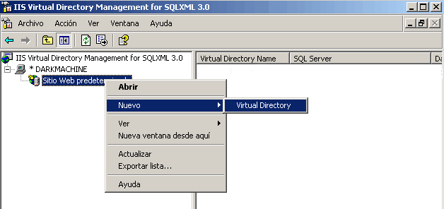Administrador de directorios virtuales IIS