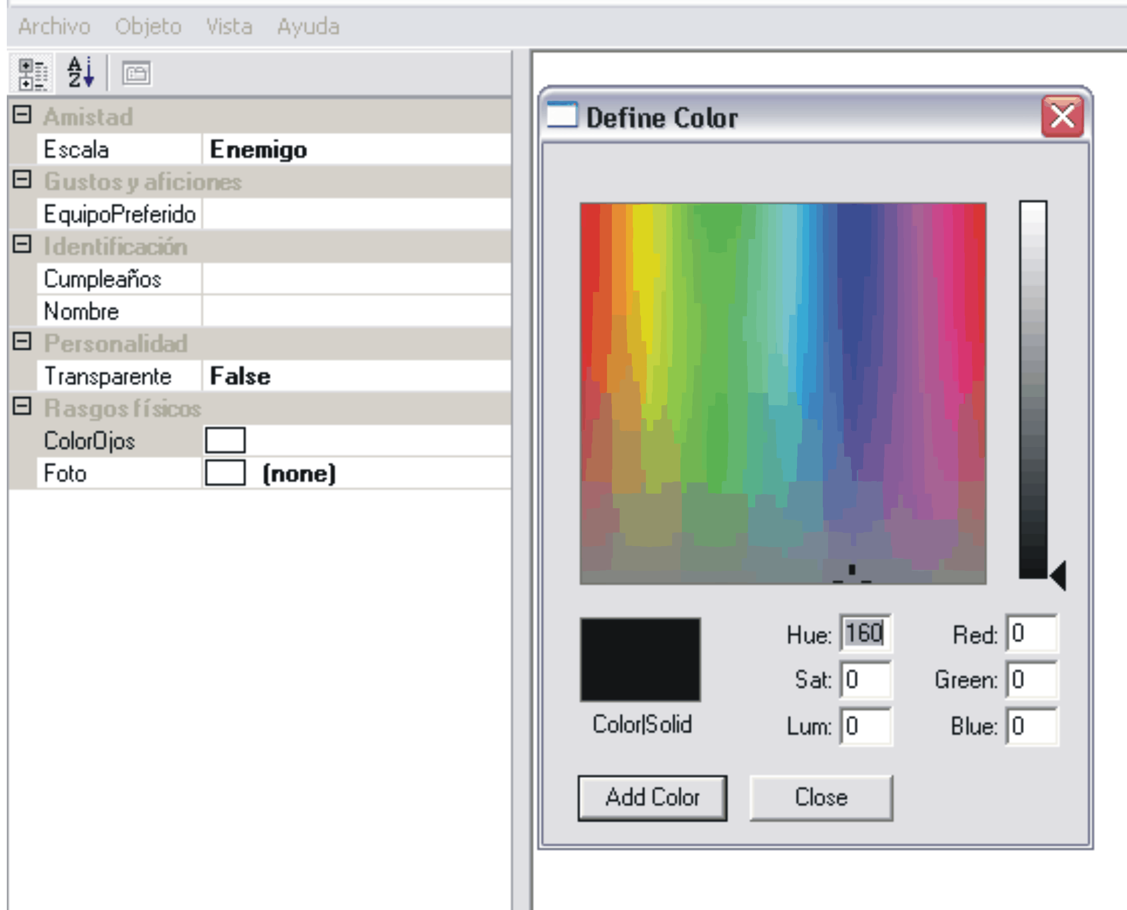 Editor de colores predeterminado
