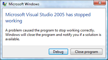 Error de Visual Studio 2005 al abrir un sitio Web (en mi portátil)