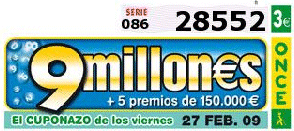 El número premiado en el sorteo de la ONCE del 27 de Febrero de 2009