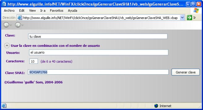 Figura 3. La aplicación Web funcionando en un XP con Internet Explorer 6
