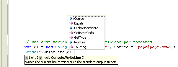 Figura 2. En el IDE de C# podemos usar IntelliSense con los tipos implícitos