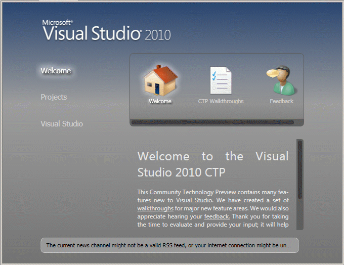 Figura 1. Página de inicio de Visual Studio 2010