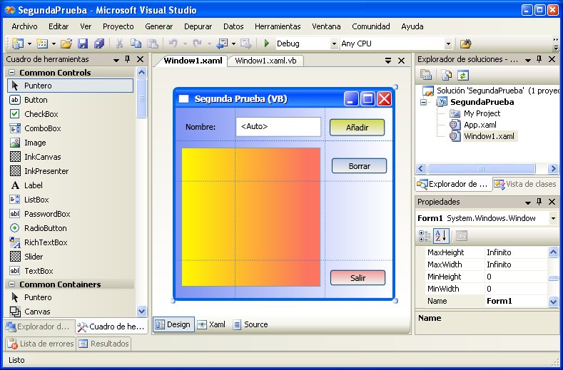 Figura 5. Modo diseño desde Visual Studio 2005 en el que se ven todos los colores usados