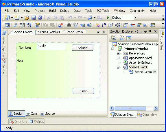 Figura 6. Los tipos Scene los podemos ver en el Visual Studio 2005