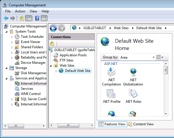 Figura 1. Sitio predeterminado de IIS en Windows Vista