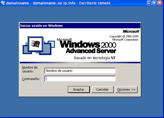 Figura 30. Iniciar sesión en un Windows 2000 Advanced Server